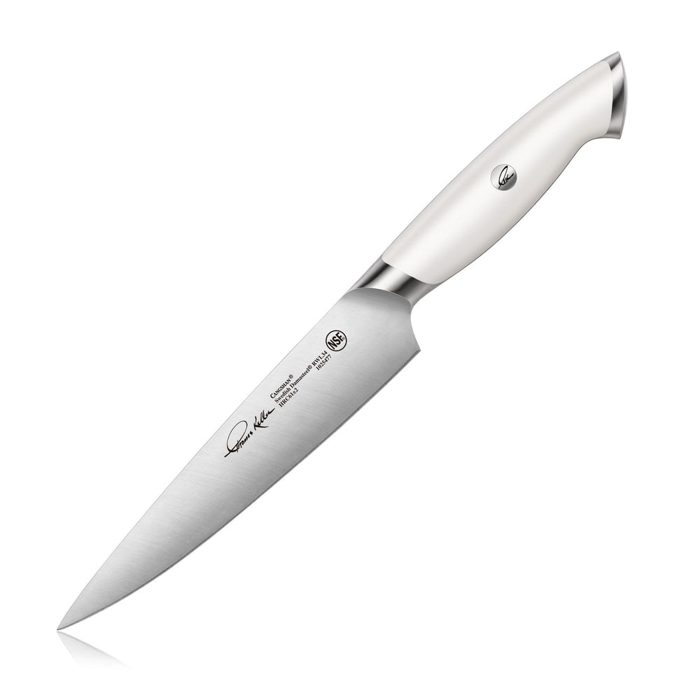 
                  
                    Load image into Gallery viewer, Cangshan TKSC White Series 1025477 Swedish Damasteel RWL34 Powder Steel Forged 7&amp;quot; Utility Knife
                  
                