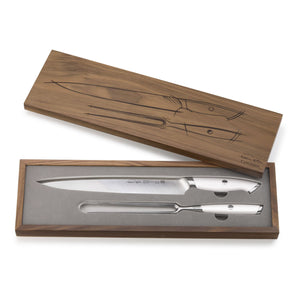 
                  
                    Load image into Gallery viewer, TKSC 2-Piece Carving Set w/ Walnut Box, Forged Swedish Powder Steel, Thomas Keller Signature Collection, White, 1025569
                  
                