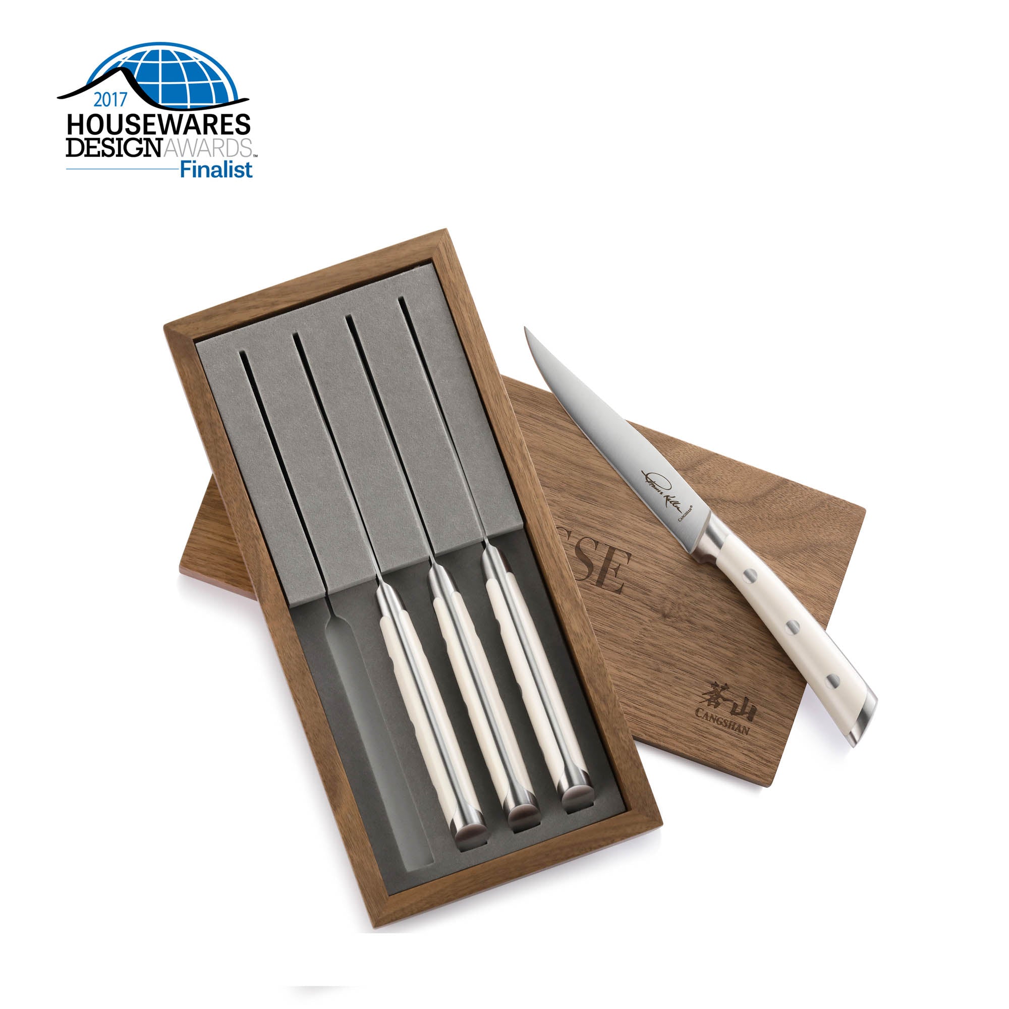 S1 Series 4-Piece Forged Straight Edge Steak Knife, Walnut Box, White, 1024159